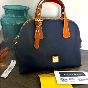 Dooney & Bourke Midnight Blue and Tan Audrey Leather Satchel